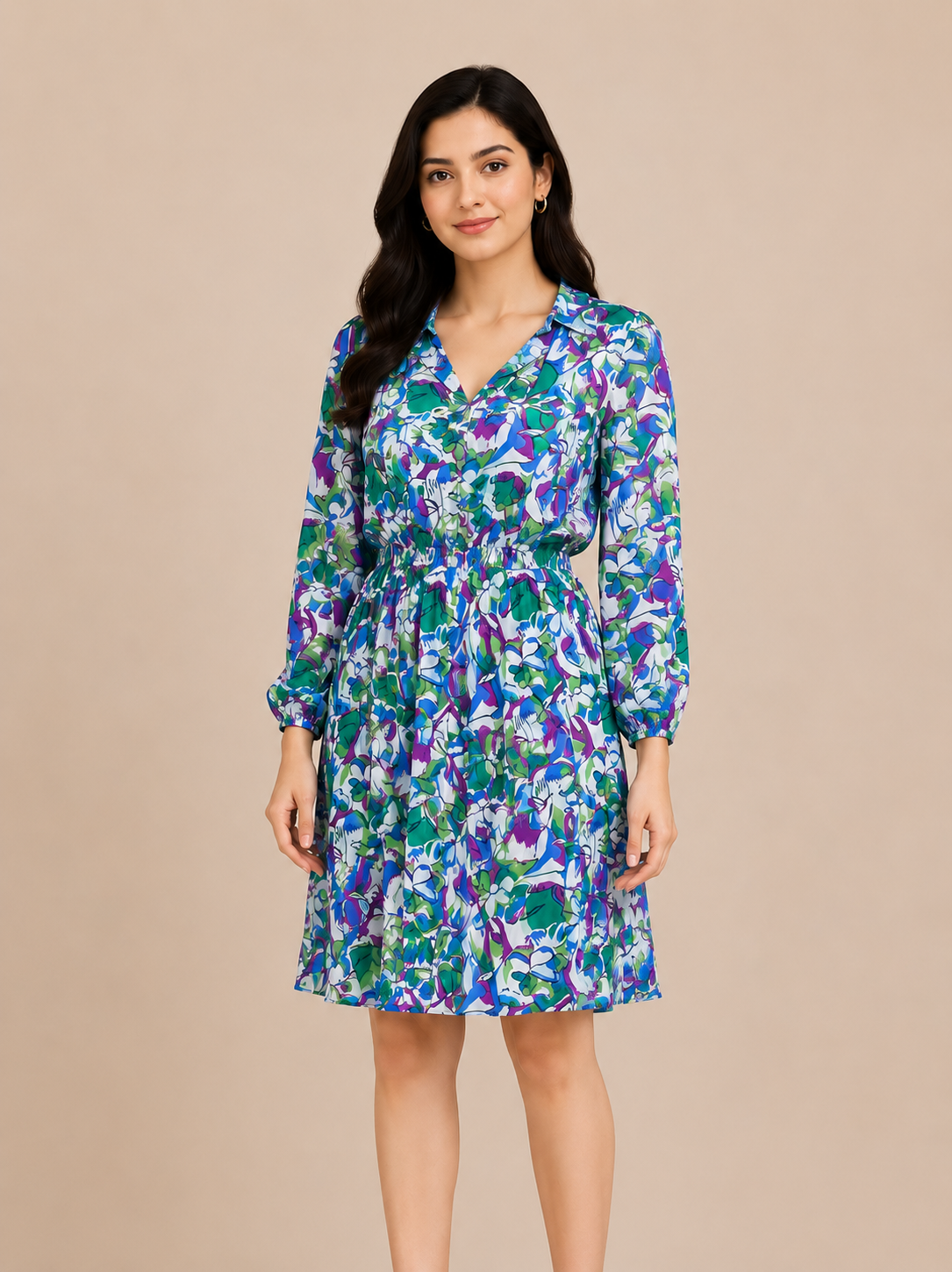 Long-sleeved collared shirt dress