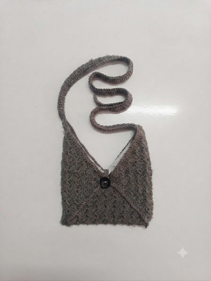 Handcrafted Crochet Knit Sling Bag | Grey Boho Crossbody Shoulder Bag | Handmade Lightweight Everyday Purse for Women