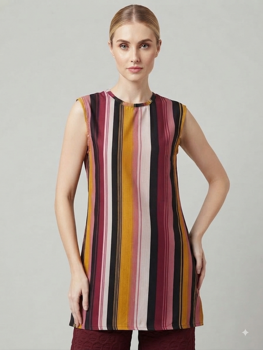 Maroon Multi-Colour Striped Top with Textured Wide-Leg Pants Co-ord Set