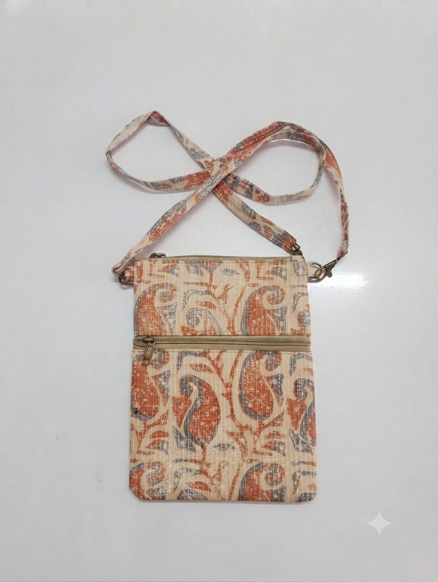 Handcrafted Quilted Cotton Sling Bag | Blue Floral Print Crossbody Bag | Lightweight Multipurpose Travel & Everyday Shoulder Bag for Women