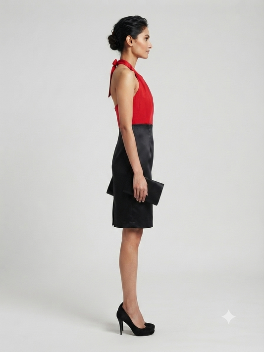 Color-Blocked Halter-Neck Sheath Dress