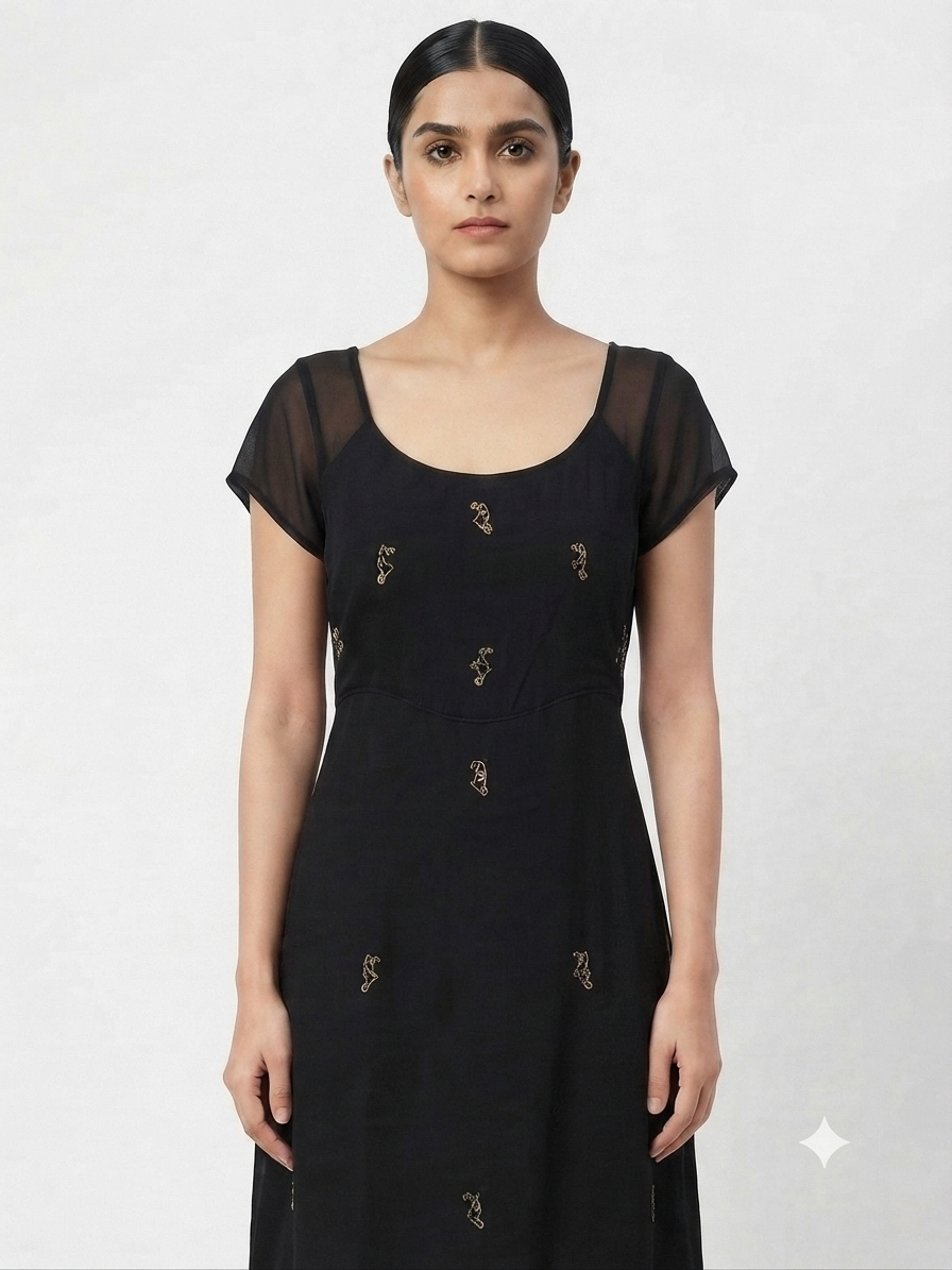 Embroidered Chiffon A-Line Dress