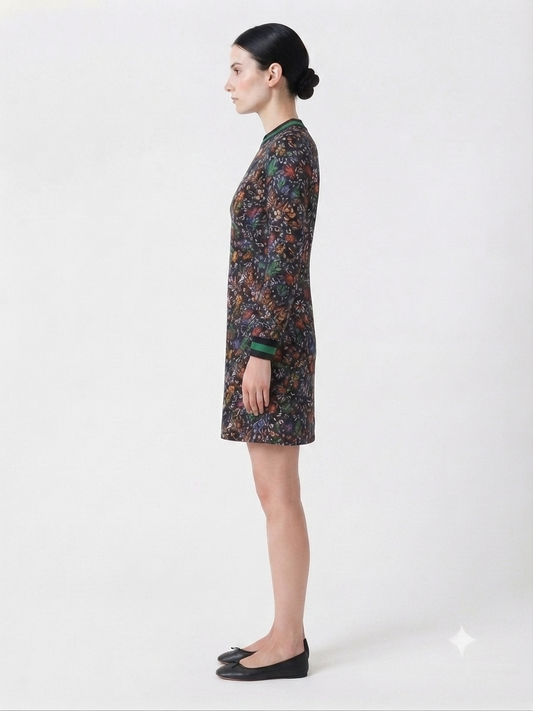 Floral Print Long-Sleeve Shift Dress