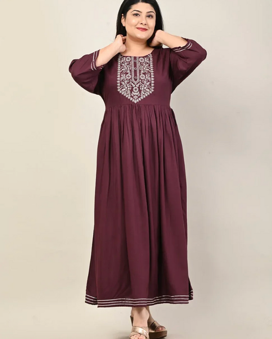 Purple Rayon Embroidered Plus Size Anarkali-610