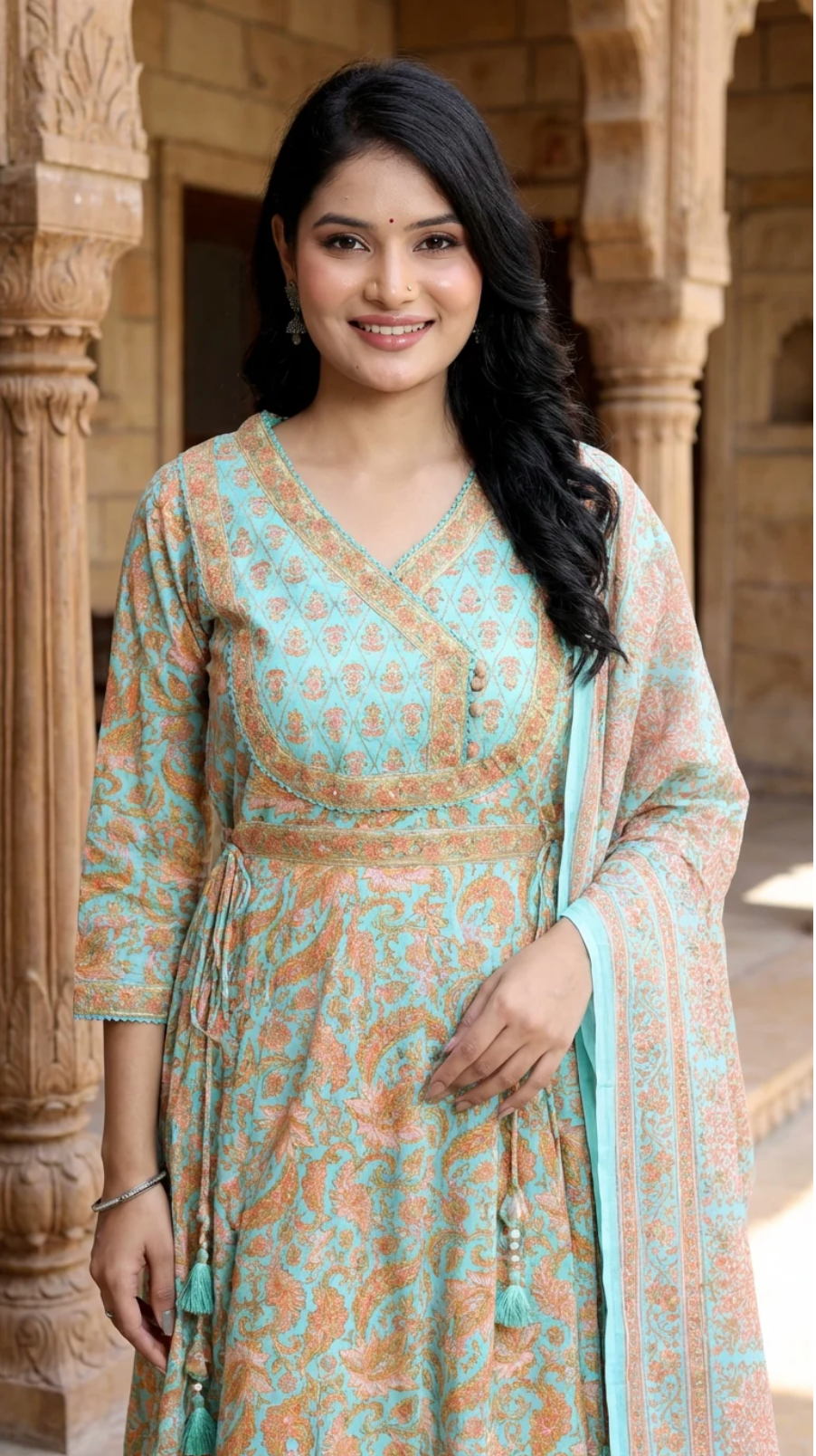 Blue Kurta Pant Set with Dupatta-250130