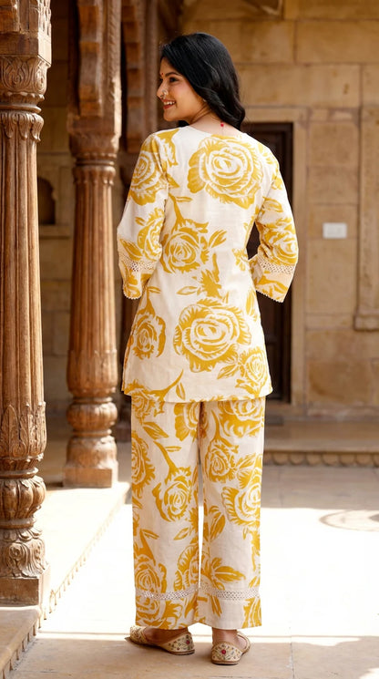 Yellow Khadi Cotton Co-ord Set-121011