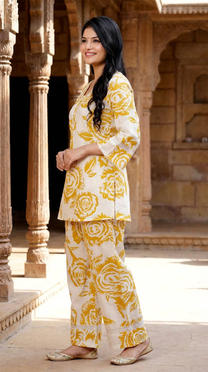 Yellow Khadi Cotton Co-ord Set-121011