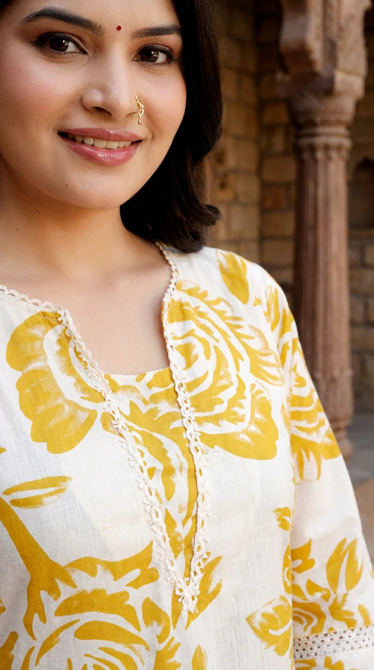 Yellow Khadi Cotton Co-ord Set-121011
