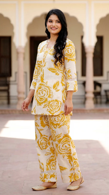 Yellow Khadi Cotton Co-ord Set-121011