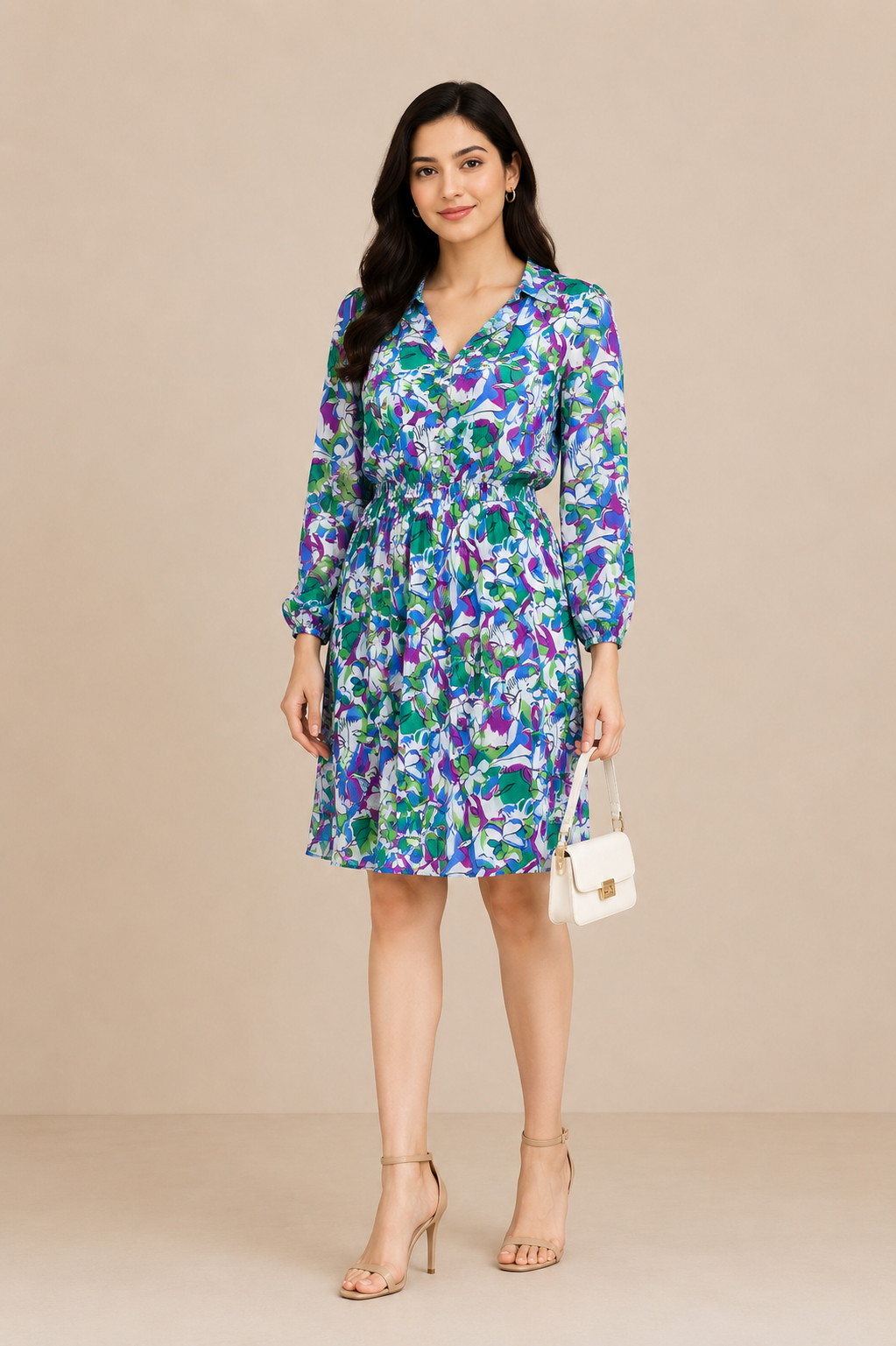 Long-sleeved collared shirt dress