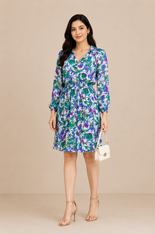 Long-sleeved collared shirt dress