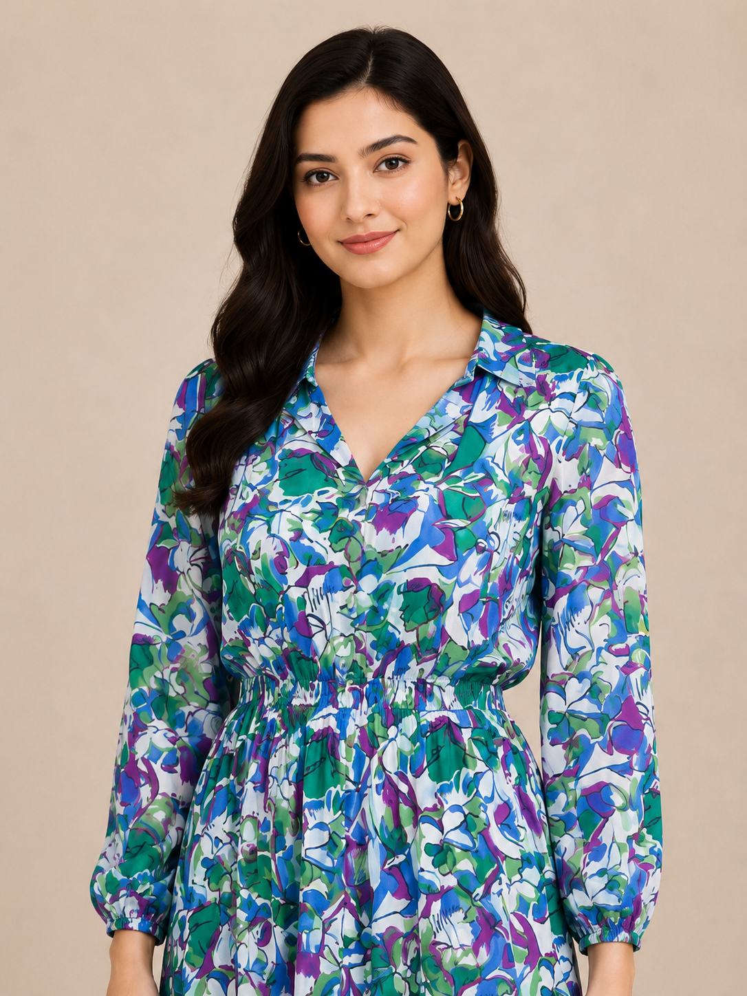 Long-sleeved collared shirt dress