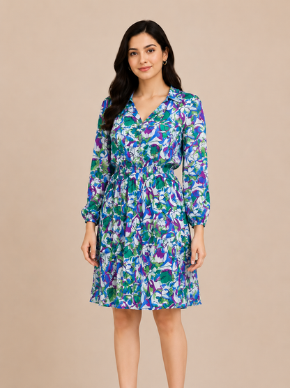 Long-sleeved collared shirt dress