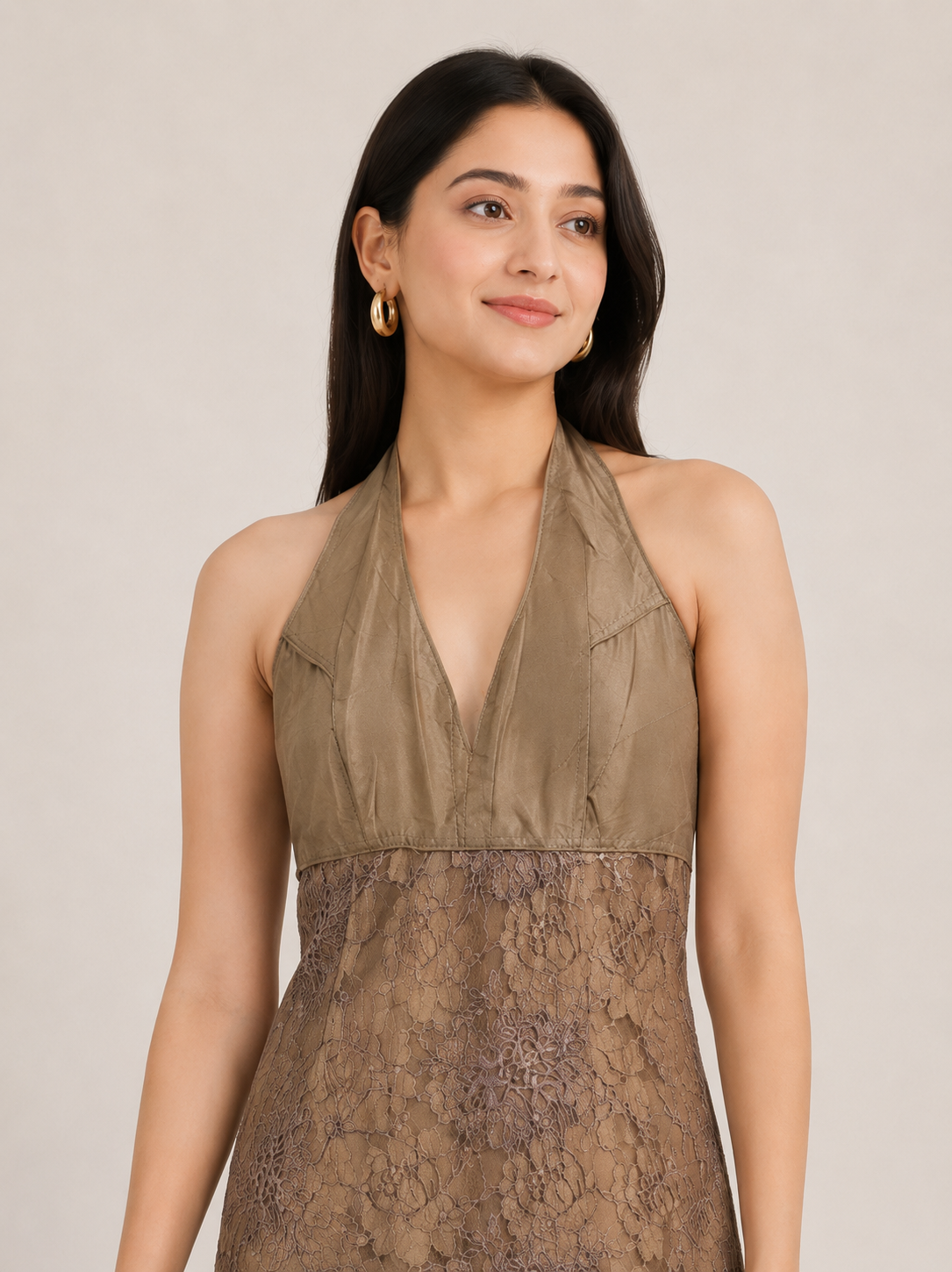 Halter-Neck Lace Overlay Sheath Dress
