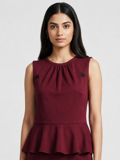 Sophisticated Burgundy Peplum Sheath