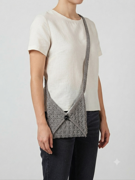Handcrafted Crochet Knit Sling Bag | Grey Boho Crossbody Shoulder Bag | Handmade Lightweight Everyday Purse for Women