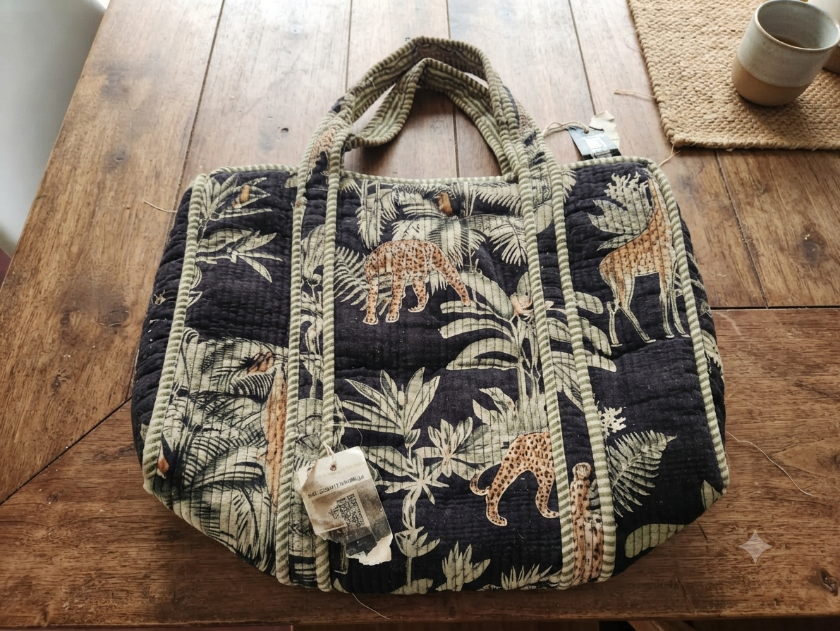Wildlife Print Quilted Cotton Tote Bag for Women | Spacious Shoulder Handbag | Jungle Safari Design