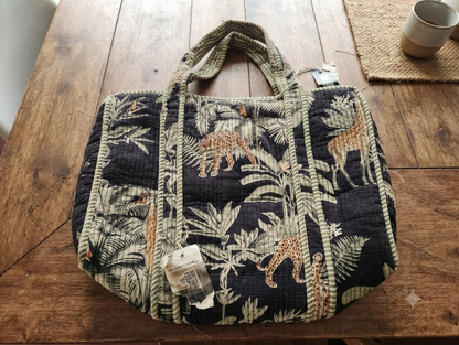 Wildlife Print Quilted Cotton Tote Bag for Women | Spacious Shoulder Handbag | Jungle Safari Design