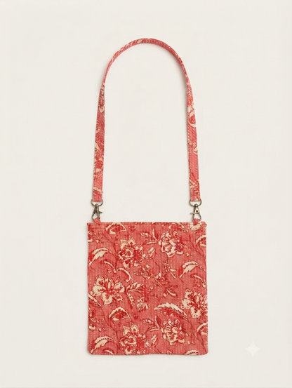 Women's Coral Floral Printed Cotton Sling Bag | Lightweight Crossbody Bag for Daily Use & Travel