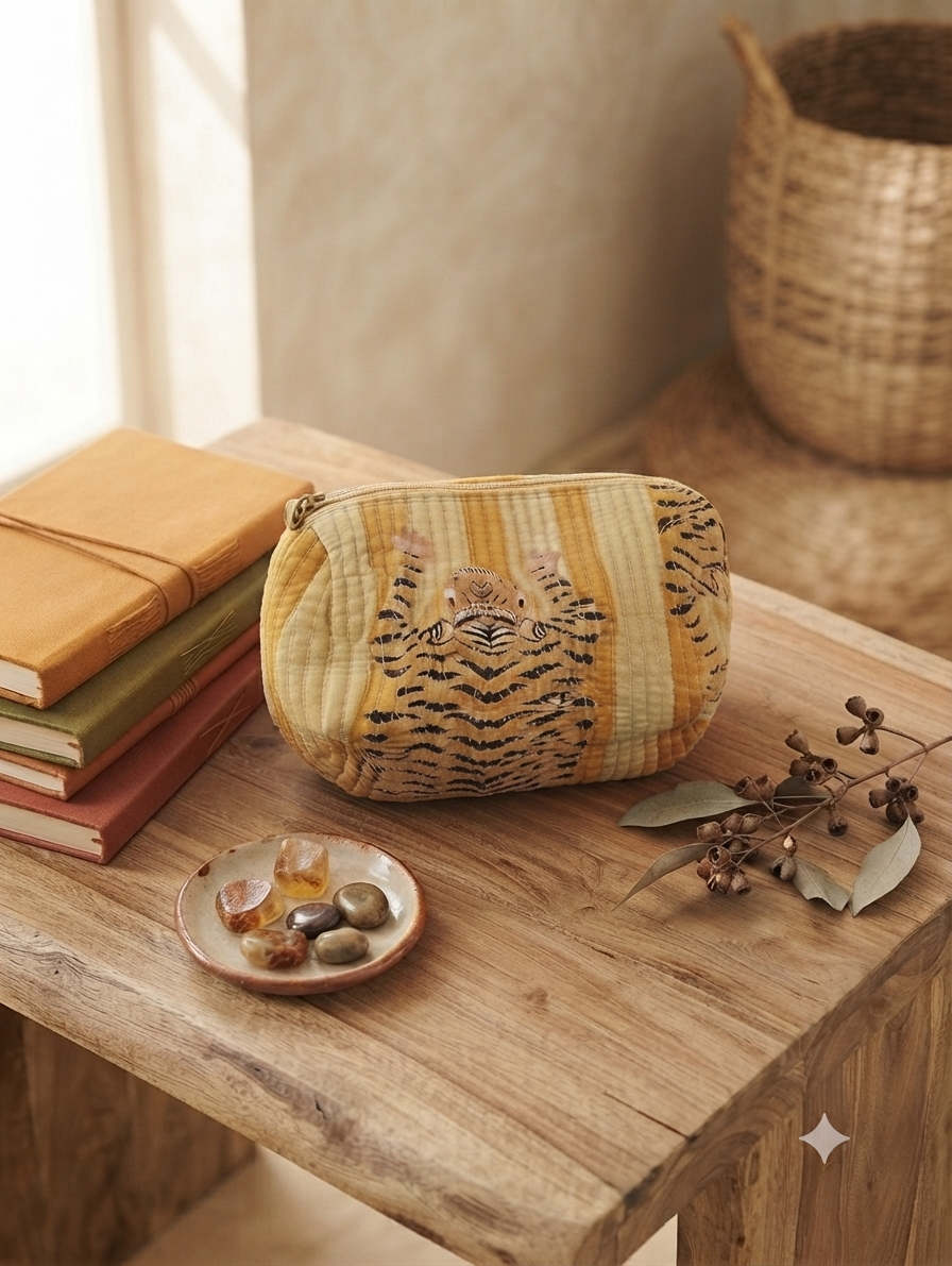 Lyke Trends Quilted Tiger Print Toiletry Kit – Premium Travel Makeup & Cosmetic Organizer Pouch
