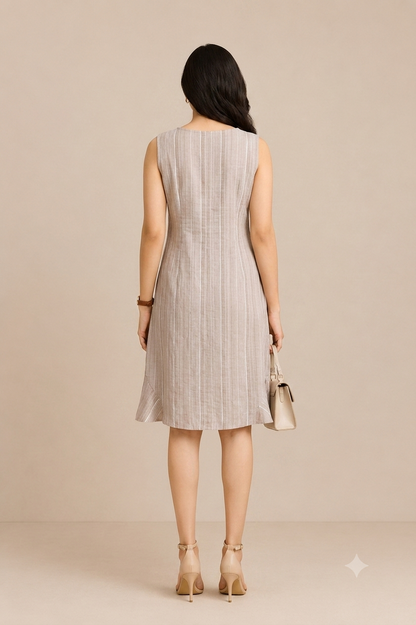 Sleeveless Striped Panel Dress with Pocket Detail