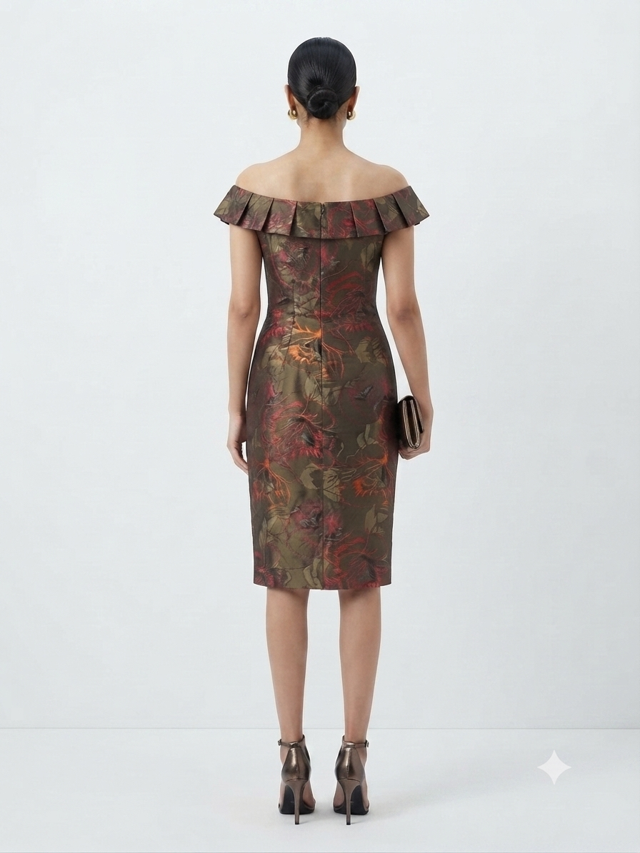 Floral Brocade Off-the-Shoulder Sheath