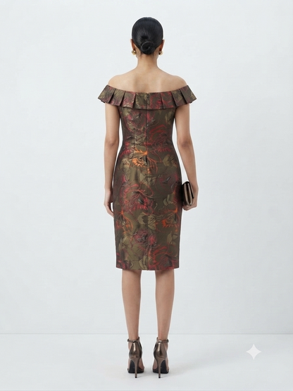 Floral Brocade Off-the-Shoulder Sheath