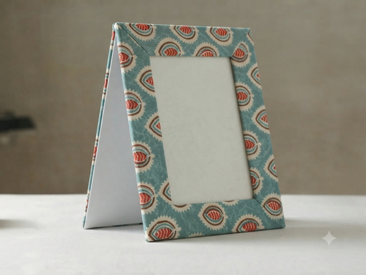 Handcrafted Textile Photo Frame 8 x 6 Inches – Blue Floral Fabric Picture Frame with Back Flaps