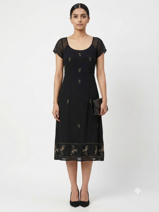 Embroidered Chiffon A-Line Dress