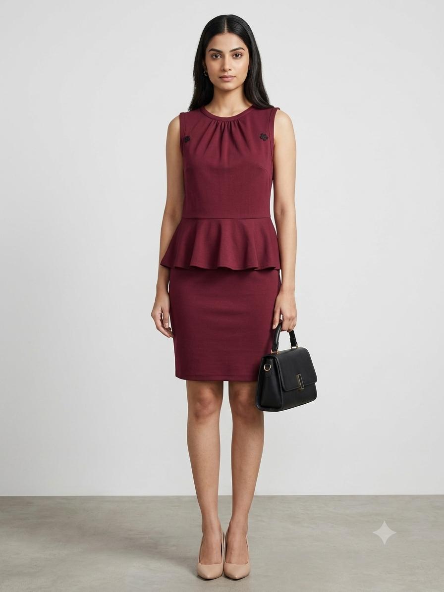 Sophisticated Burgundy Peplum Sheath