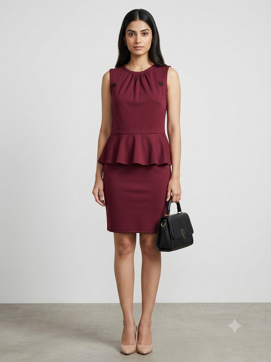 Sophisticated Burgundy Peplum Sheath