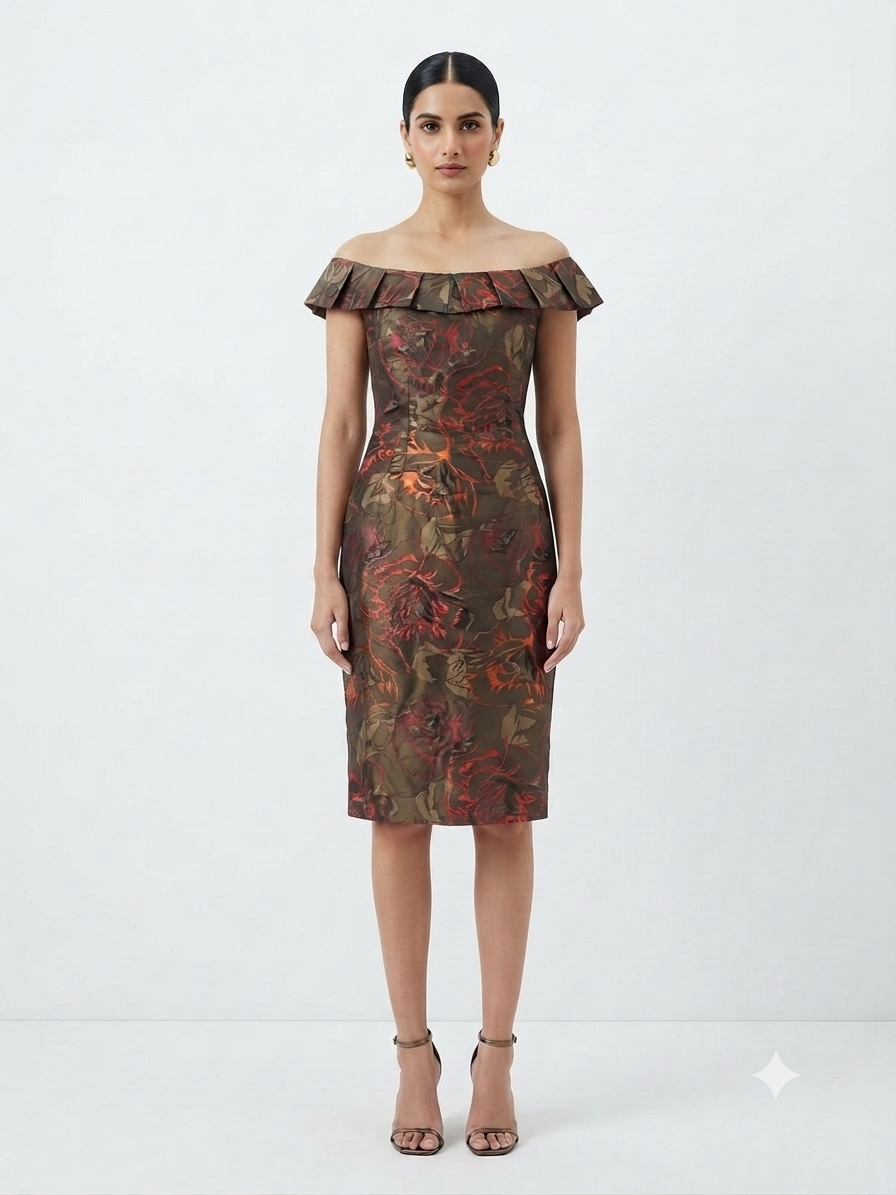 Floral Brocade Off-the-Shoulder Sheath