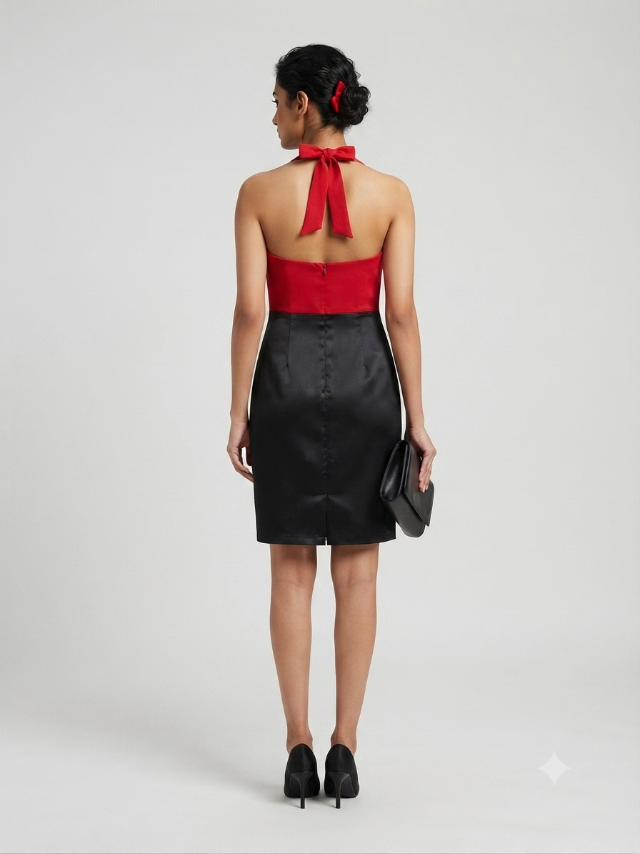 Color-Blocked Halter-Neck Sheath Dress