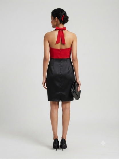 Color-Blocked Halter-Neck Sheath Dress
