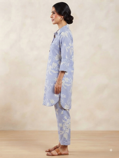 Icy purple floral two-piece women's co-ord set.