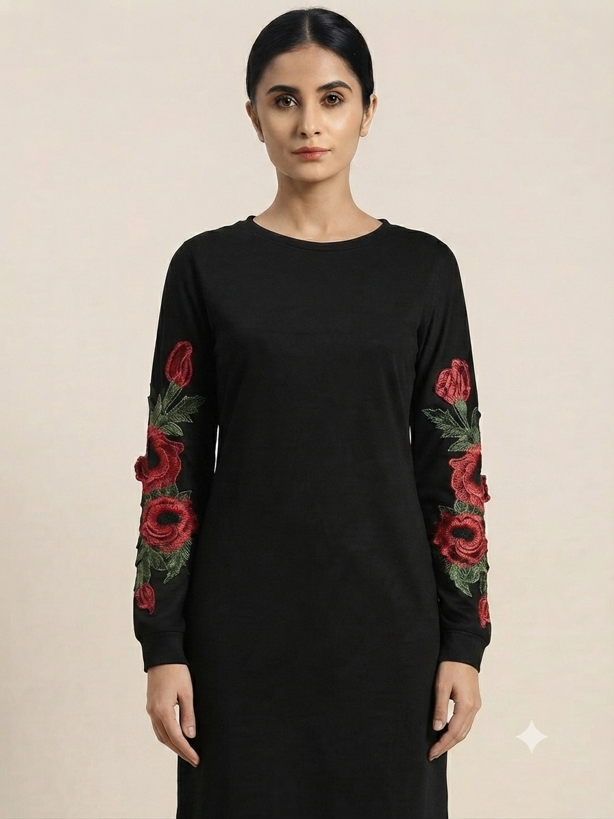 Embroidered Sleeve Shift Dress