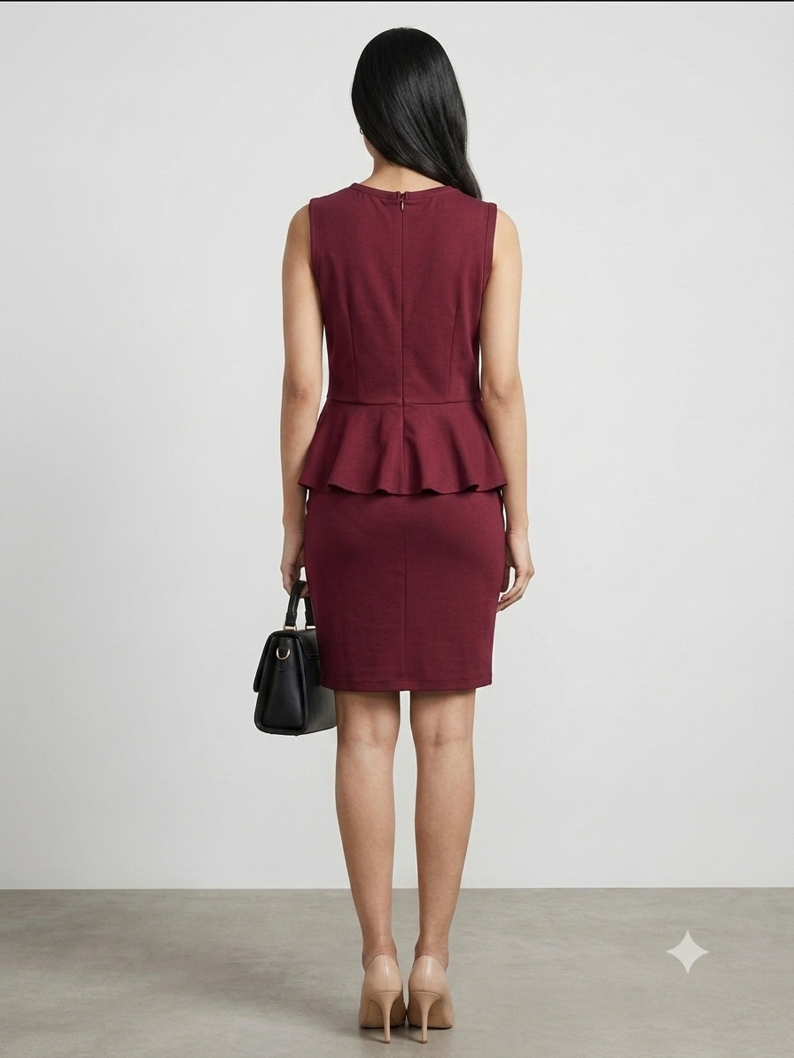 Sophisticated Burgundy Peplum Sheath