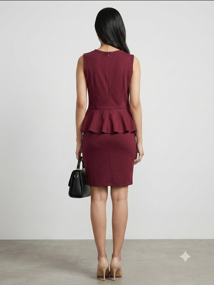 Sophisticated Burgundy Peplum Sheath