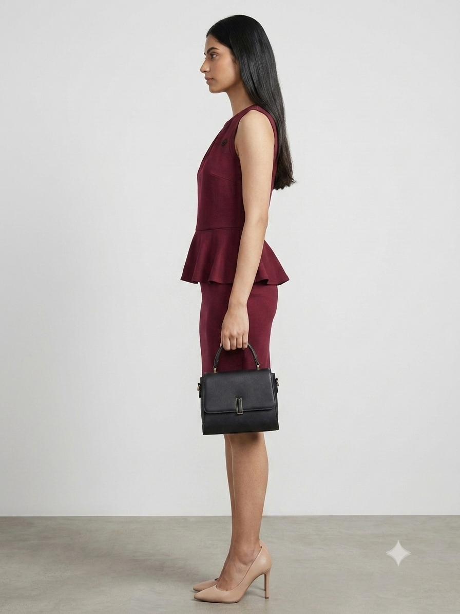 Sophisticated Burgundy Peplum Sheath