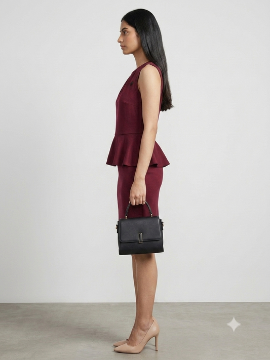 Sophisticated Burgundy Peplum Sheath