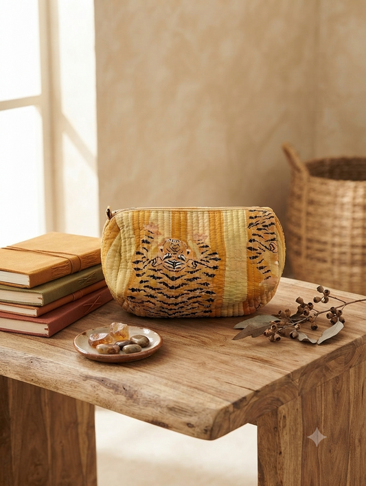 Lyke Trends Quilted Tiger Print Toiletry Kit – Premium Travel Makeup & Cosmetic Organizer Pouch