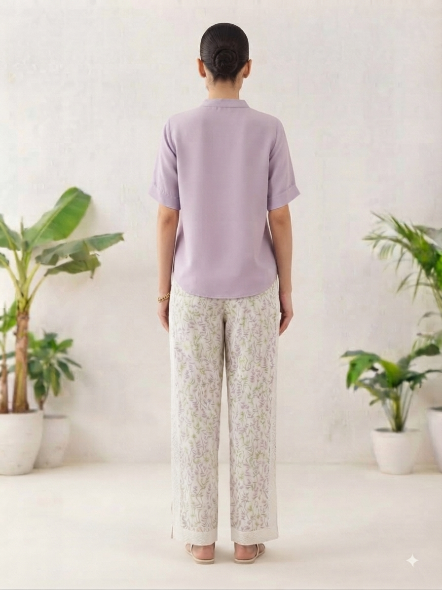 Lavender Purple Shirt with White Floral Palazzo Co-ord Set