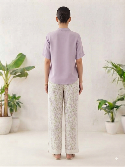 Lavender Purple Shirt with White Floral Palazzo Co-ord Set