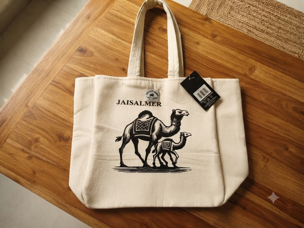Jaisalmer Camel Print Eco-Friendly Cotton Canvas Tote Bag | Reusable Shopping & Travel Tote