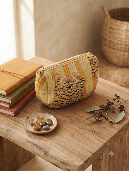 Lyke Trends Quilted Tiger Print Toiletry Kit – Premium Travel Makeup & Cosmetic Organizer Pouch