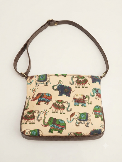Handcrafted Elephant Print Cotton Sling Bag | Ethnic Crossbody Shoulder Bag | Lightweight Everyday Travel Purse for Women