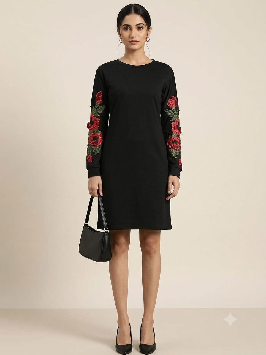 Embroidered Sleeve Shift Dress