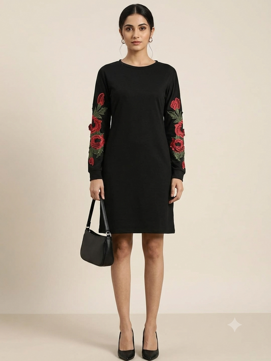 Embroidered Sleeve Shift Dress