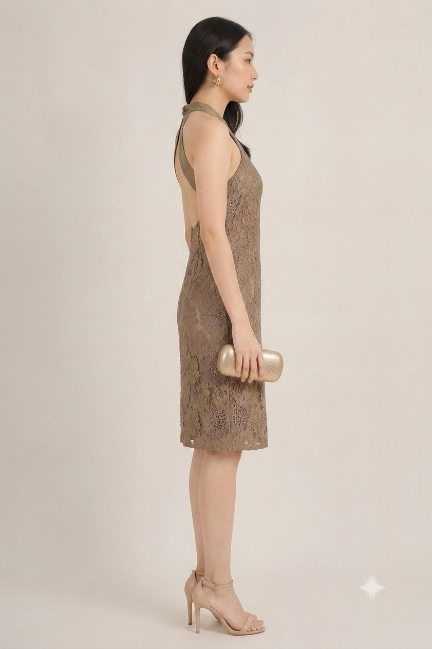 Halter-Neck Lace Overlay Sheath Dress