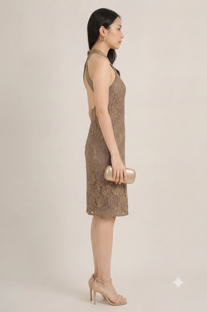 Halter-Neck Lace Overlay Sheath Dress